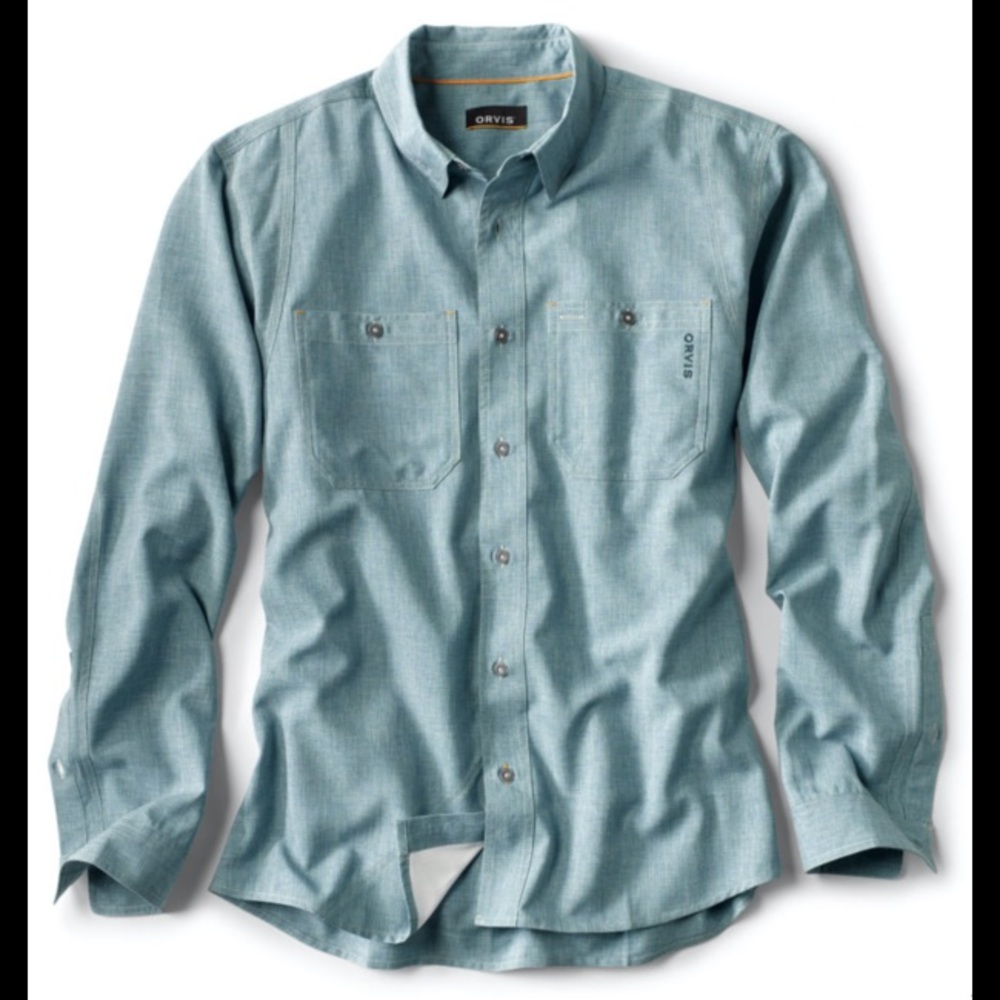 Orvis Tech Chambray long sleeve shirt “TROPICAL BLUE” color UPF 30